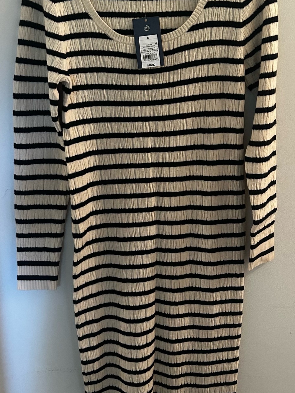 Universal Thread Cream and Black Striped Ribbed Scoop-Neck Sweater Dress